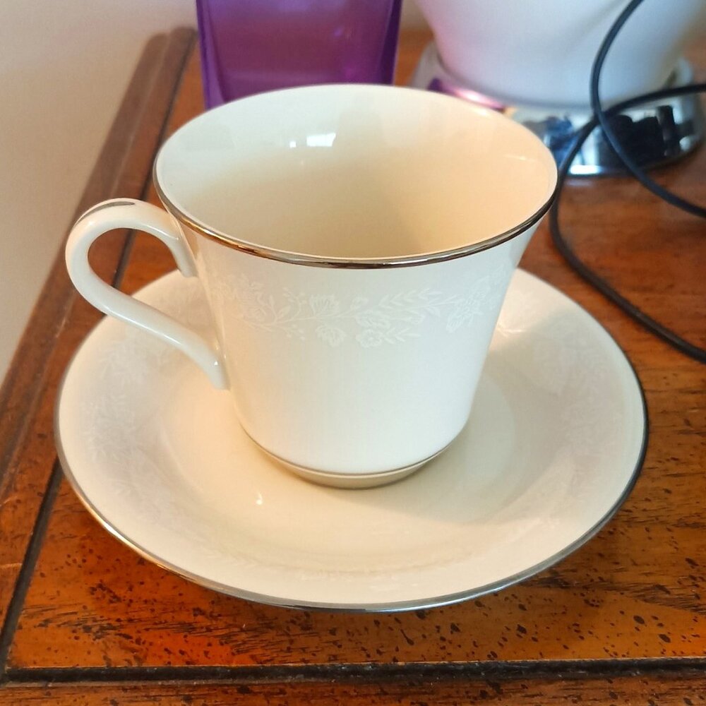 Vintage Flat Cup & Saucer Set, Winterset by American Royalty. 1001 , 8 Available